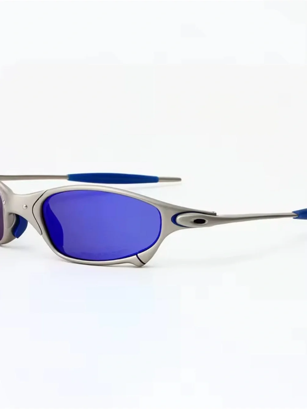 Silver Frame Blue Mirror Lens Sports Sunglasses